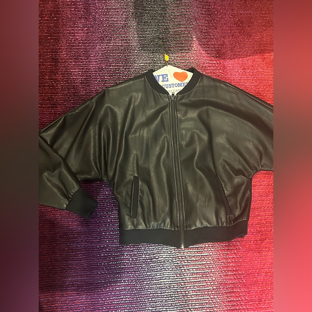Anthropologie DREW Vegan Black Leather Zip Jacket m